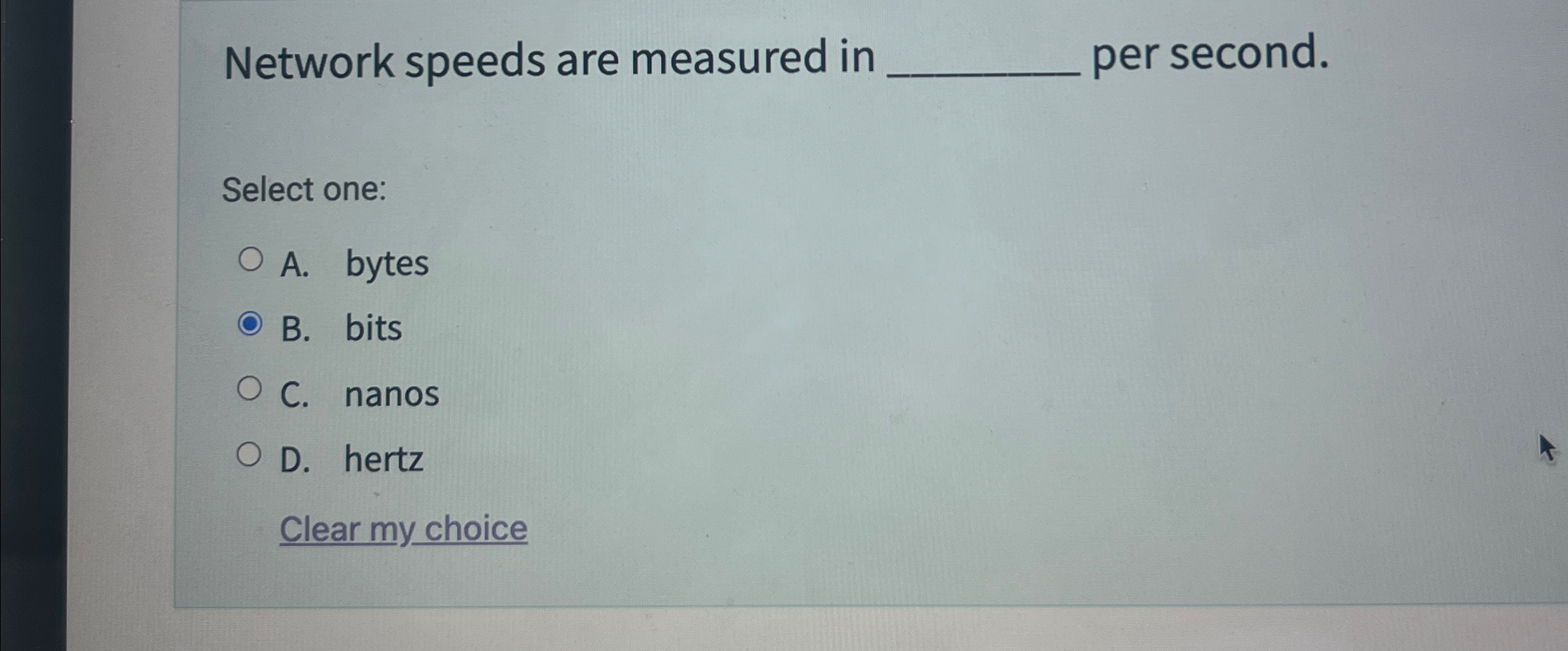 Network speeds are measured in q , per second.