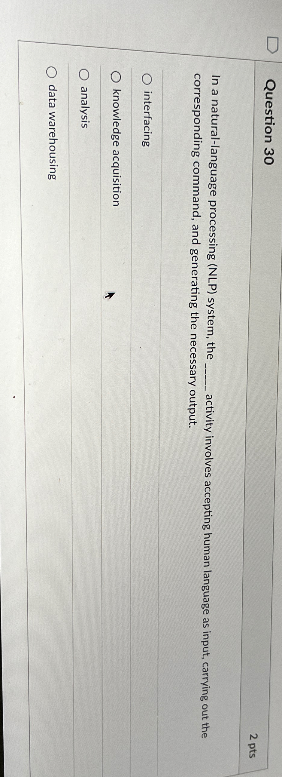 Question 3 0 2 pts In a natural - language