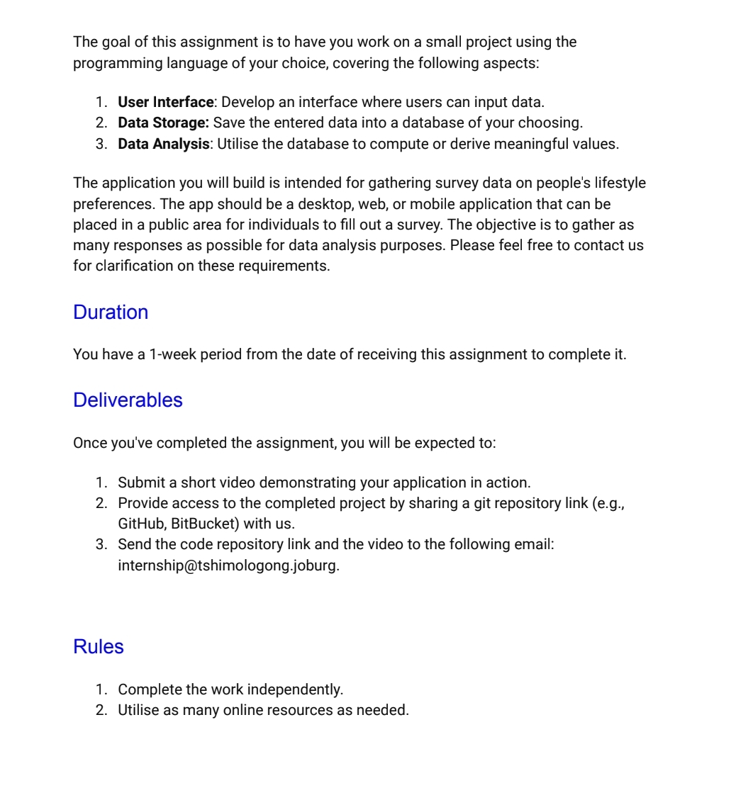 The goal of this assignment is to have you work