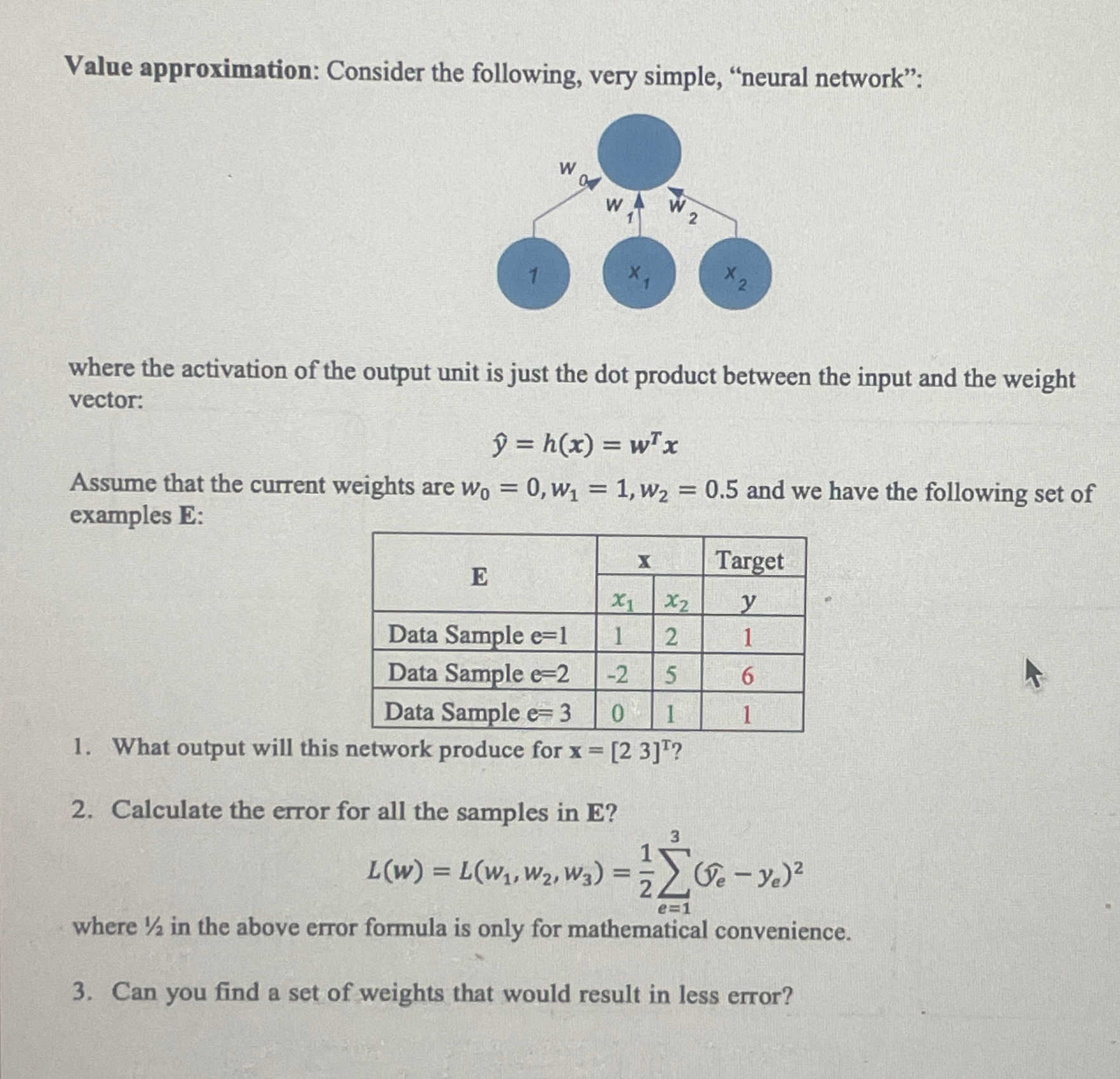 Value approximation: Consider the following, very