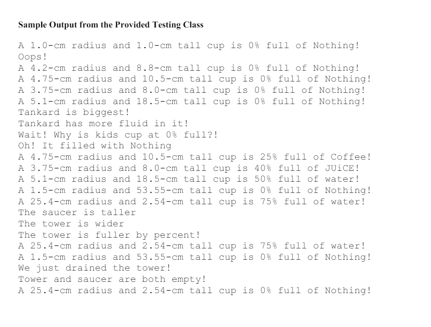 use the provide testlargecup and largecup to test
