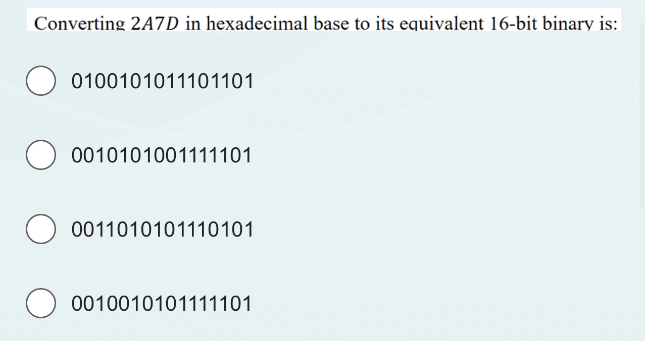 Converting 2 A 7 D in hexadecimal base to its
