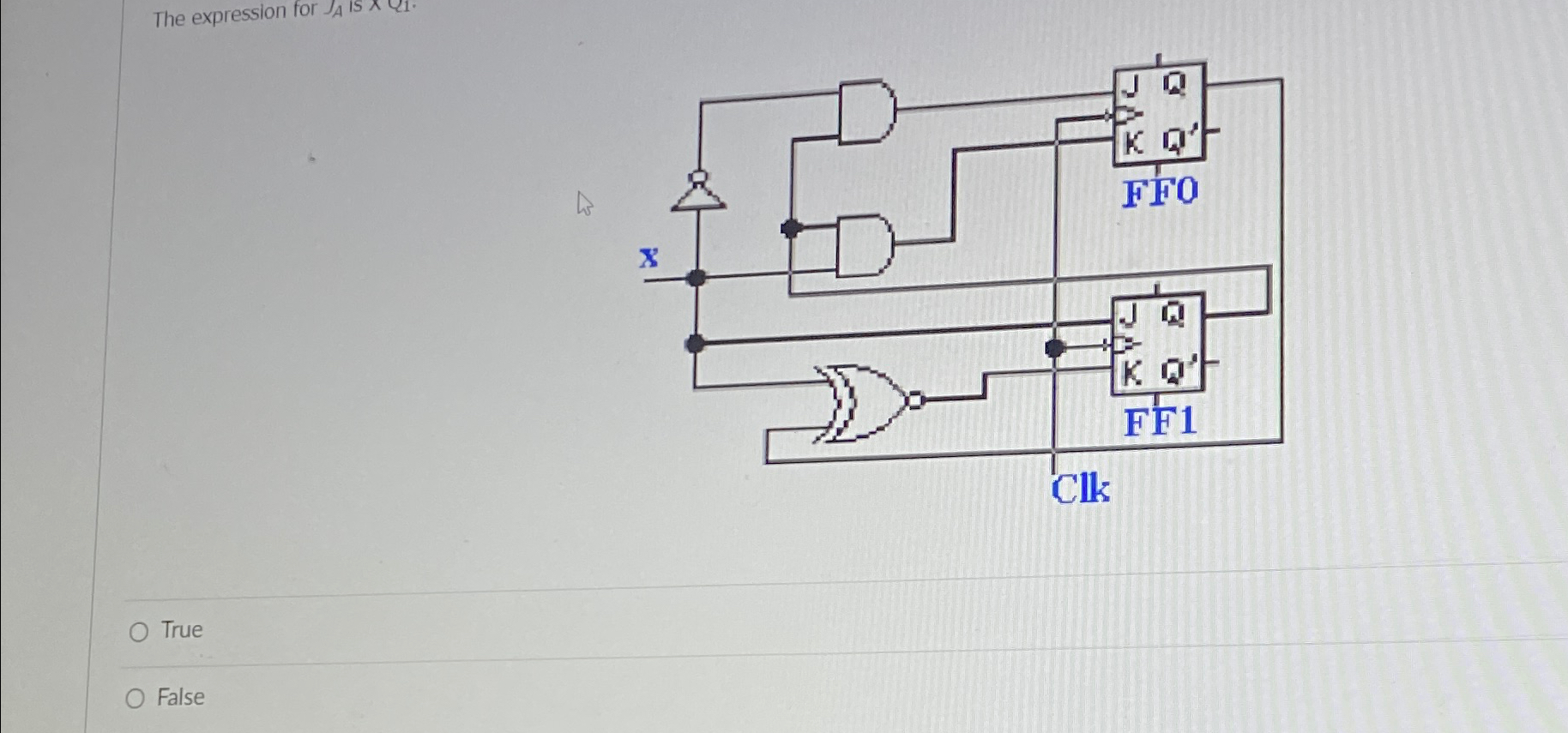 The expression for J A is Q 1 . True False