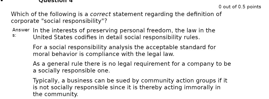 0 out of 0.5 points Which of the following is a