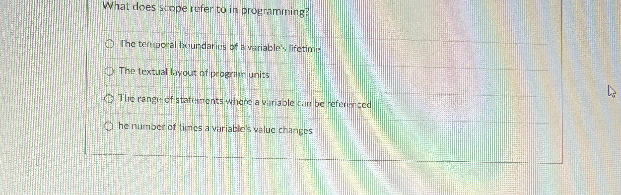What does scope refer to in programming? The