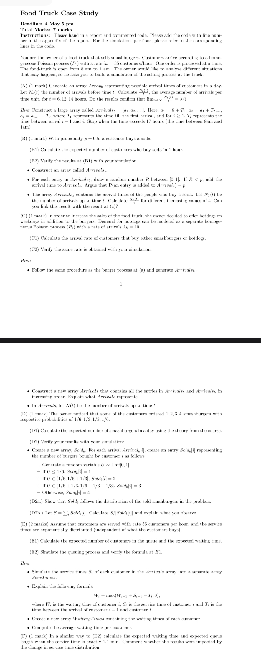 Please solve these two pages Food Truck Case