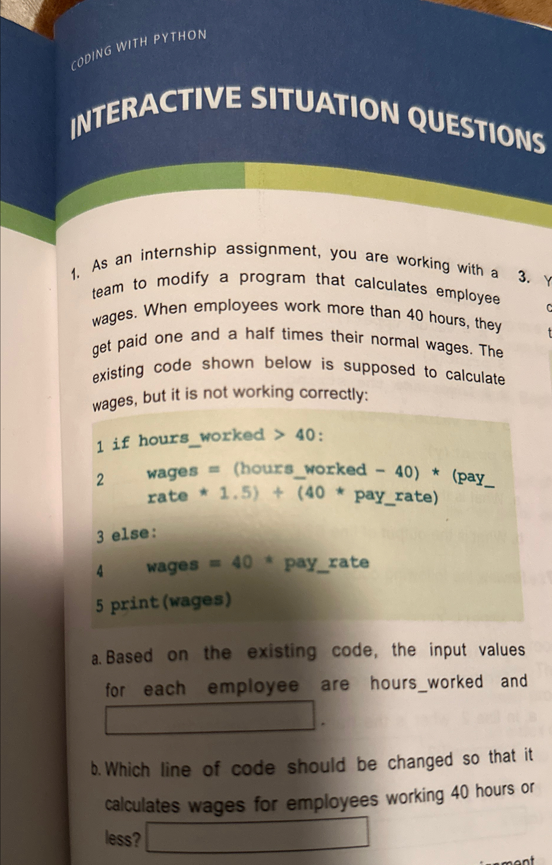 CODING WITH PYTHON WIERACTIVE SITUATION QUESTIONS
