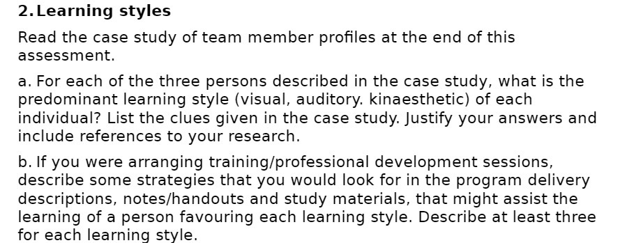 2. Learning styles Read the case study of team
