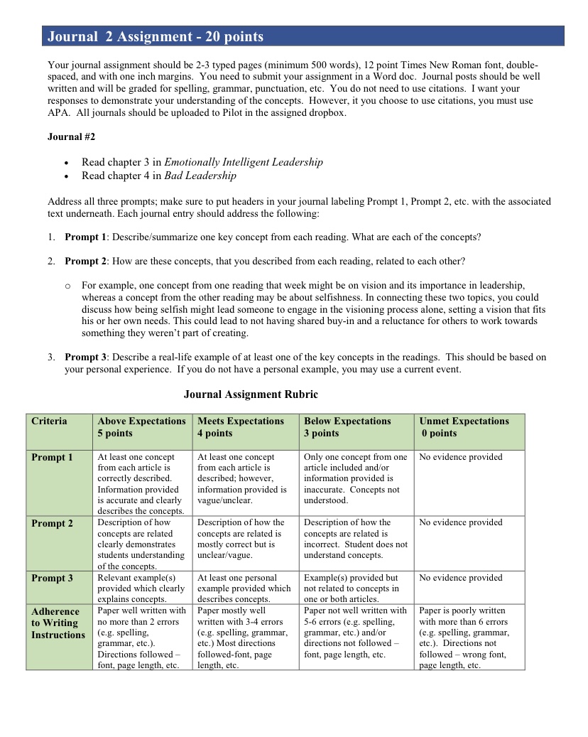 Journal 2 Assignment - 20 points Your journal