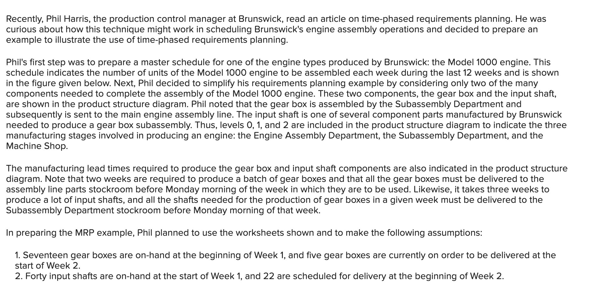 In preparing the MRP example, Phil planned to use