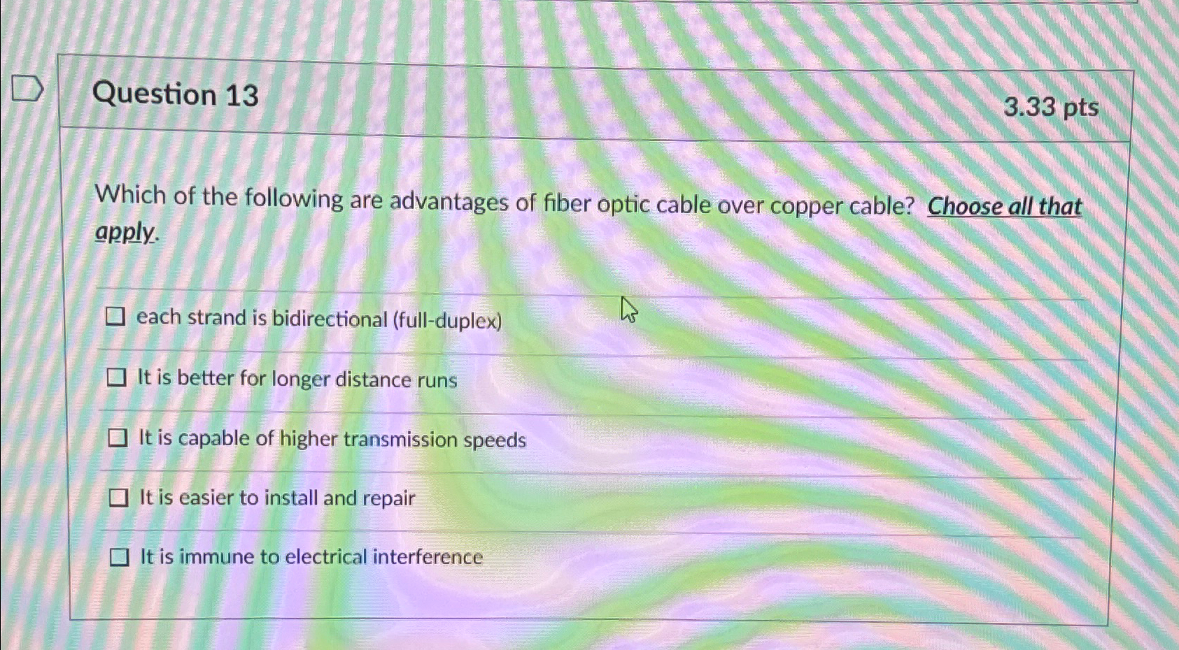 Question 1 3 3 . 3 3 p t s Which of the following