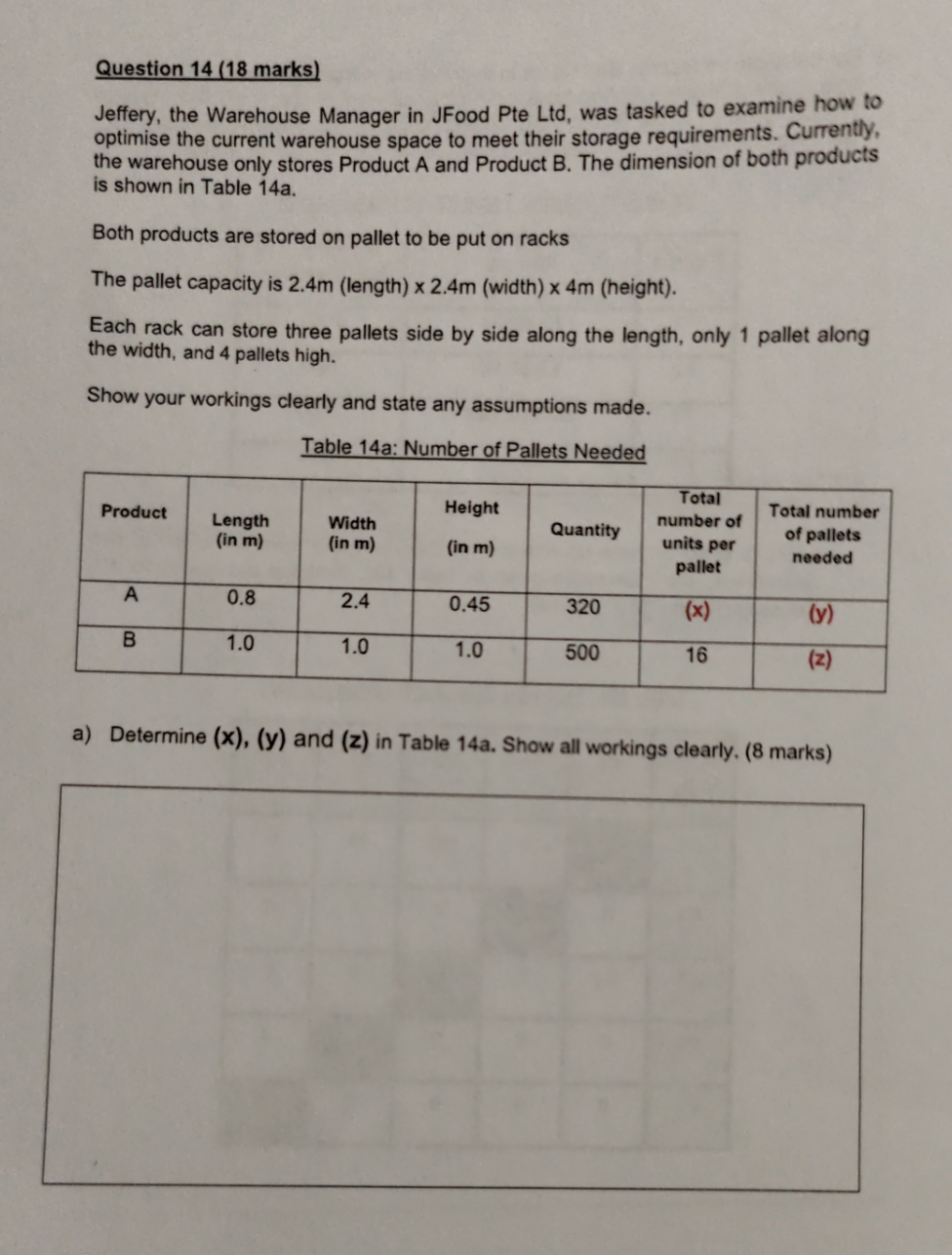 Question 14 (18 marks) Jeffery, the Warehouse