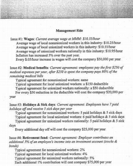 Management Side Issue #1: Wages: Current average