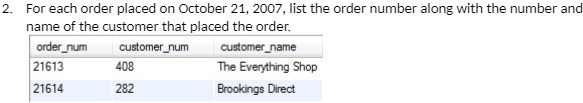 2. For each order placed on October 21, 2007,