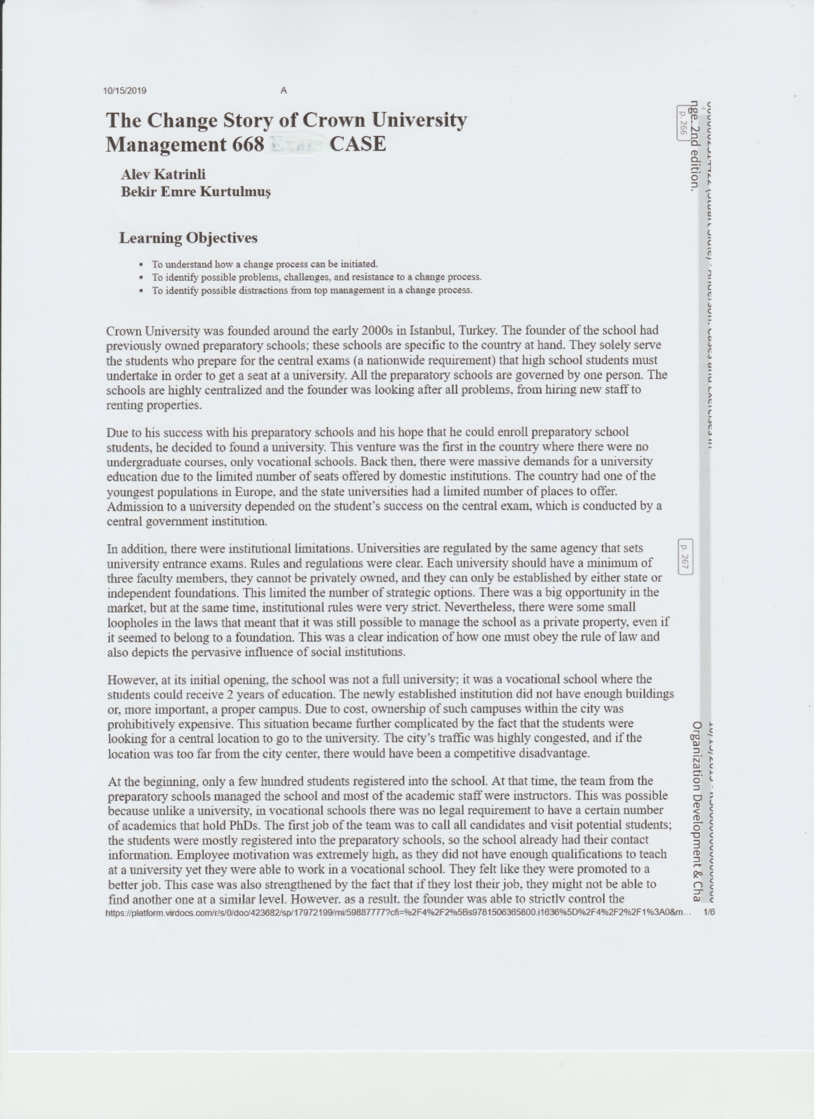 Using Kotter's 8 step process for change, analyze