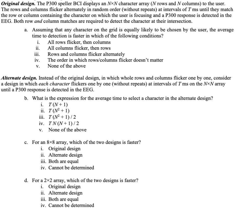 Original design. The P 3 0 0 speller BCI displays