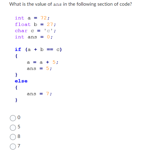 What is the value of ans in the following section
