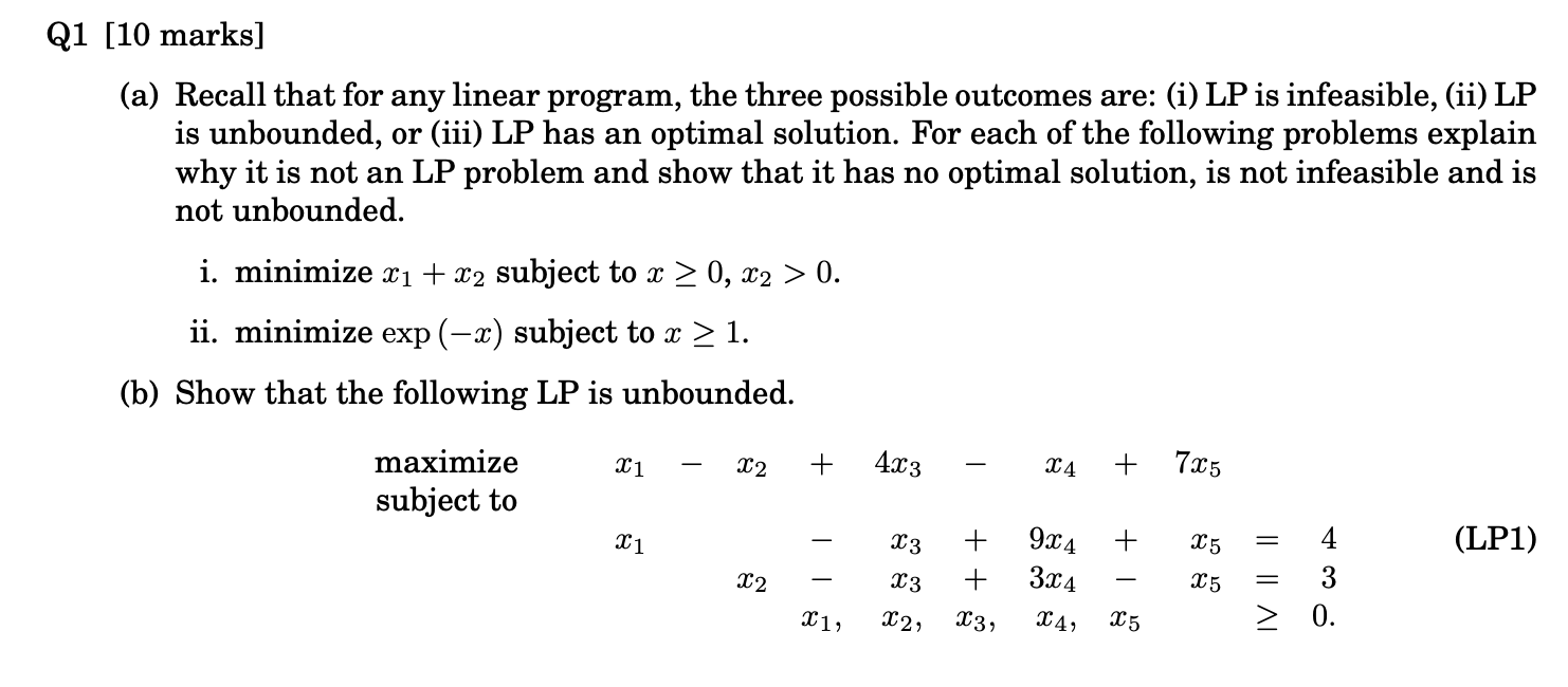 Q1 [10 marks] (a) Recall that for any linear