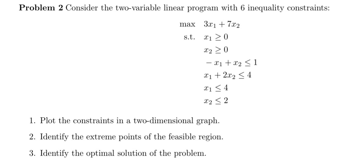 Problem 2 Consider the two-variable linear
