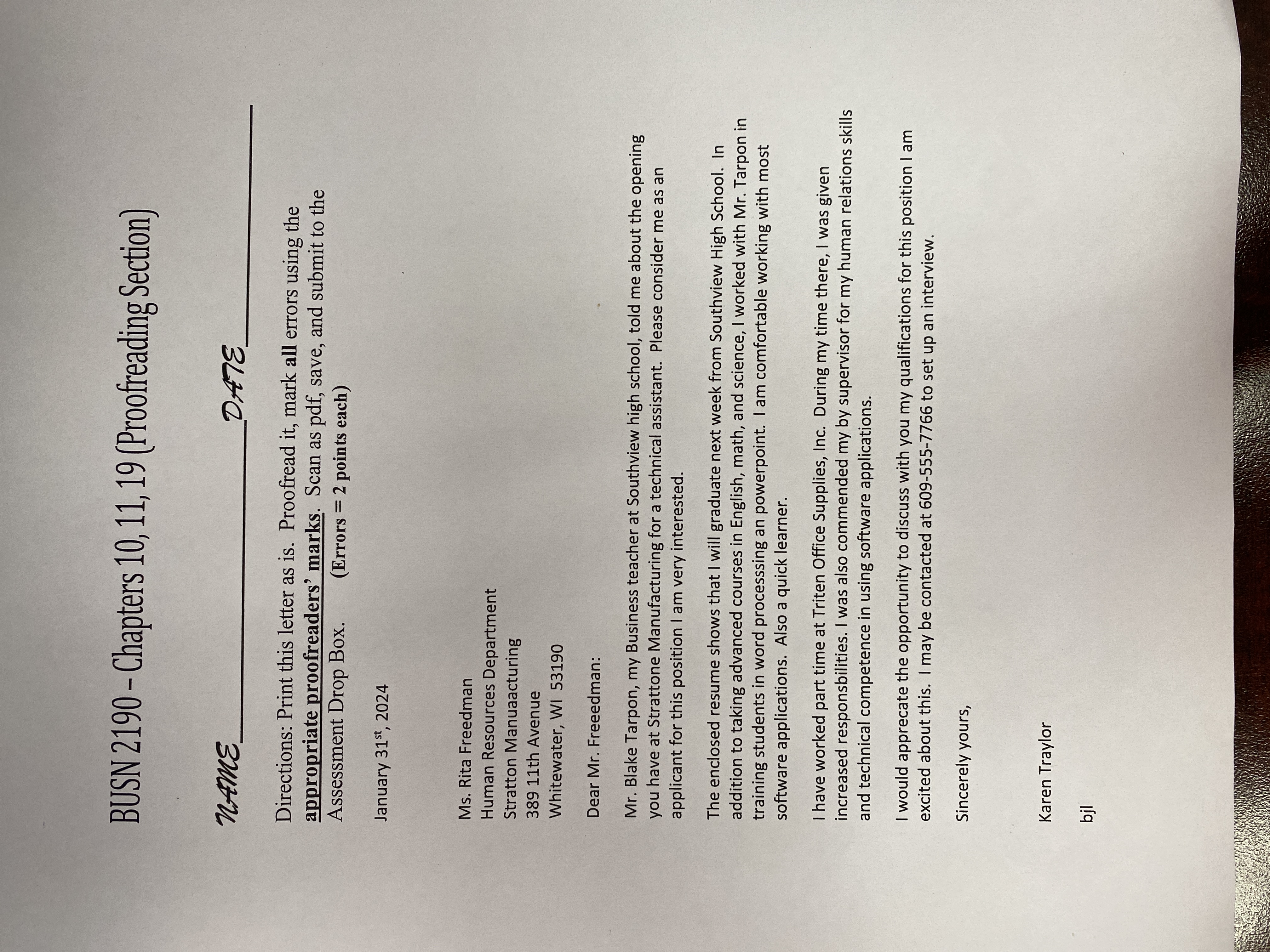 BUSN 2190 -Chapters 10, 11, 19 (Proofreading