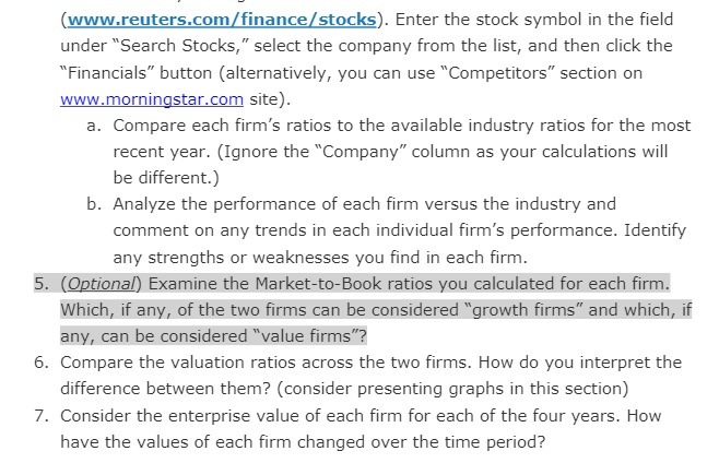 (www.reuters.com/finance/stocks). Enter the stock