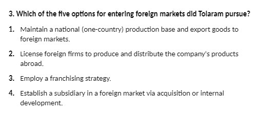 3. Which of the five options for entering forelEn