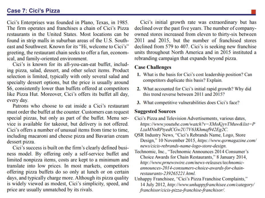Cici's Pizza Case Study Chapter 7 of Strategic