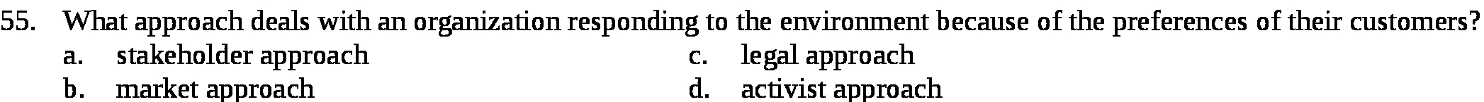 55. What approach deals with an organization
