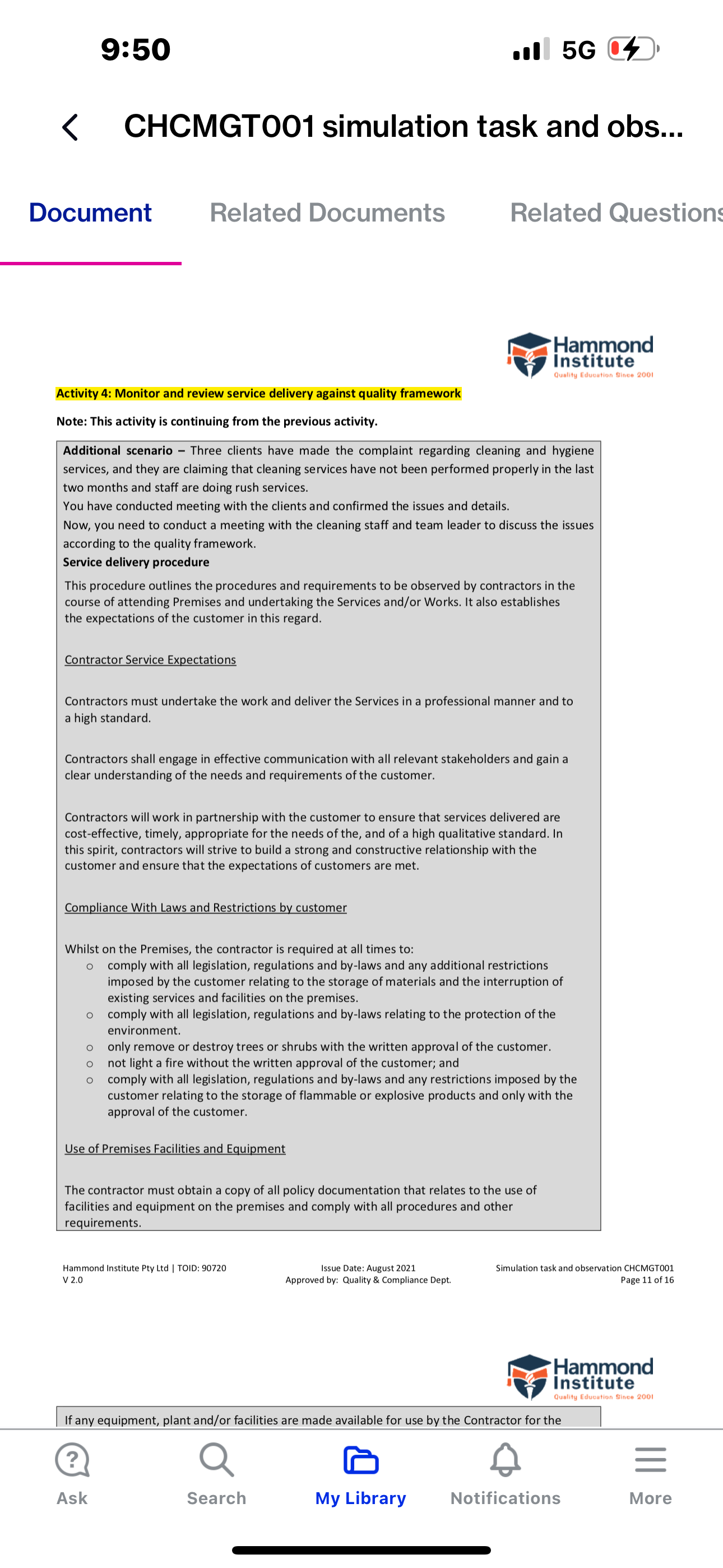 9:50 I 5G (4) { CHCMGTO001 simulation task and