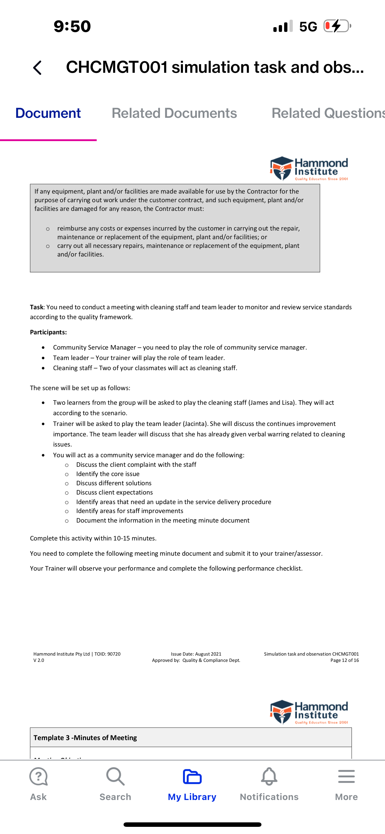9:50 I 5G (4) { CHCMGTO001 simulation task and