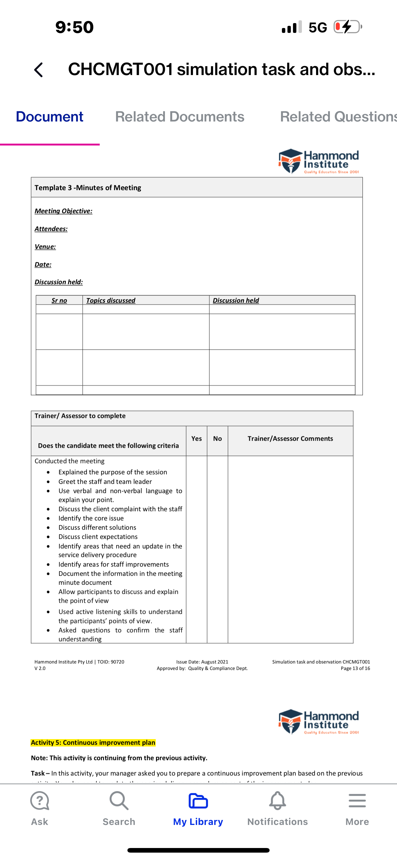 9:50 I 5G (4) { CHCMGTO001 simulation task and