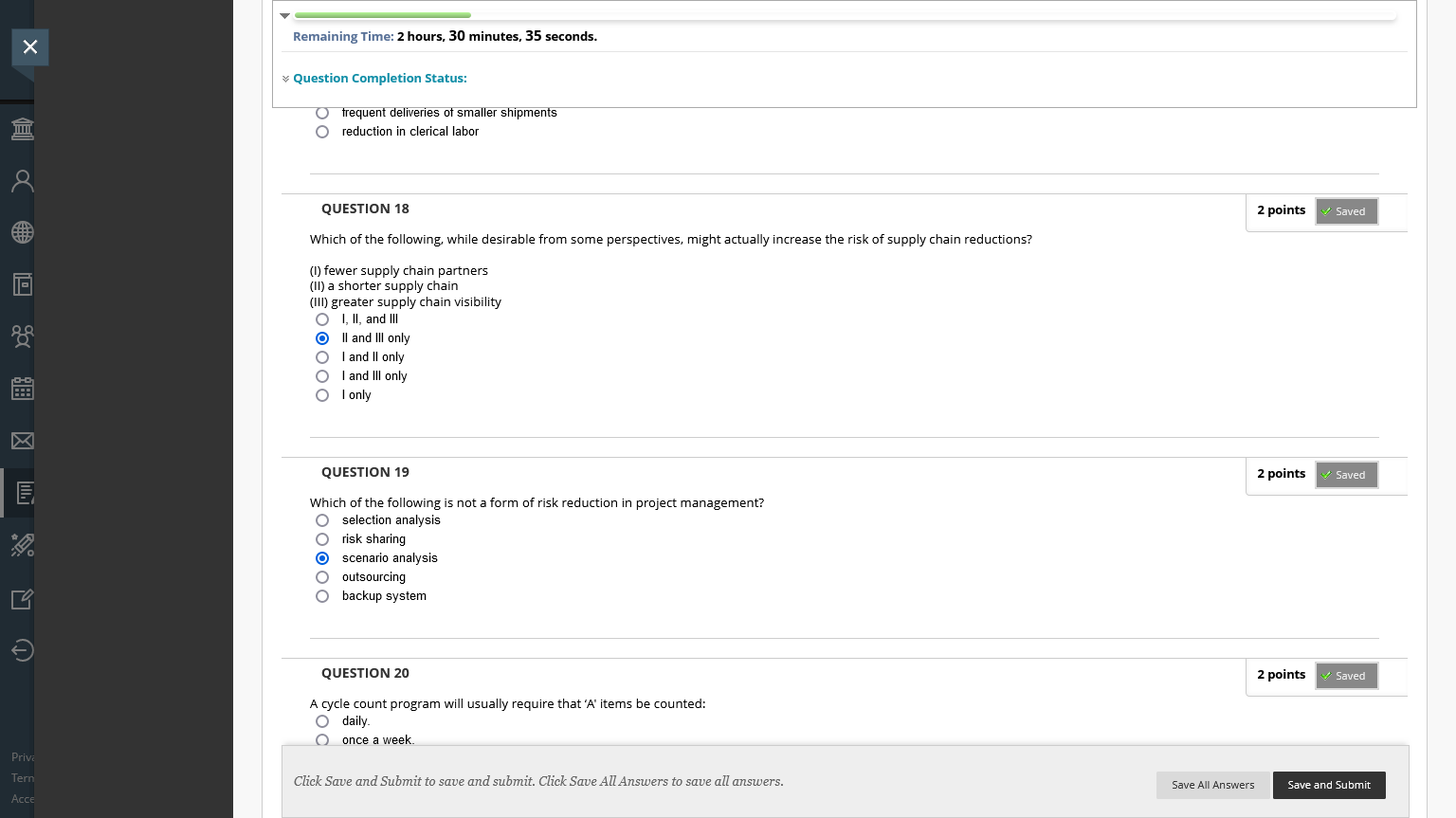 X Remaining Time: 2 hours, 30 minutes, 35