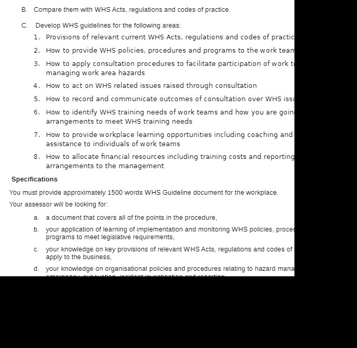 E . Compare them with WHS Acts , regulations and