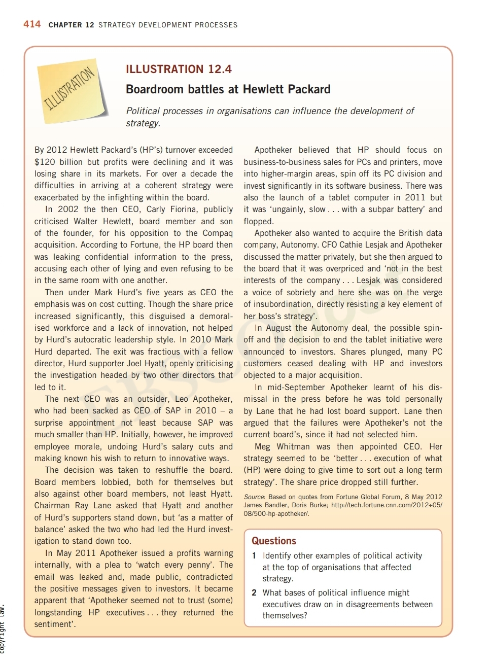 "Boardroom battles at Hewlett Packard".Discuss