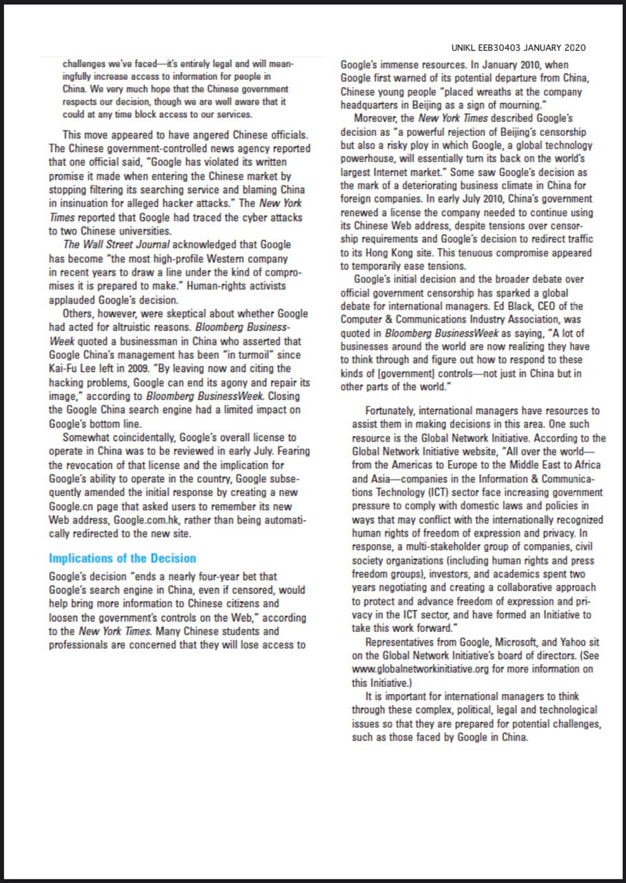 Based on the case study, what are the Google's