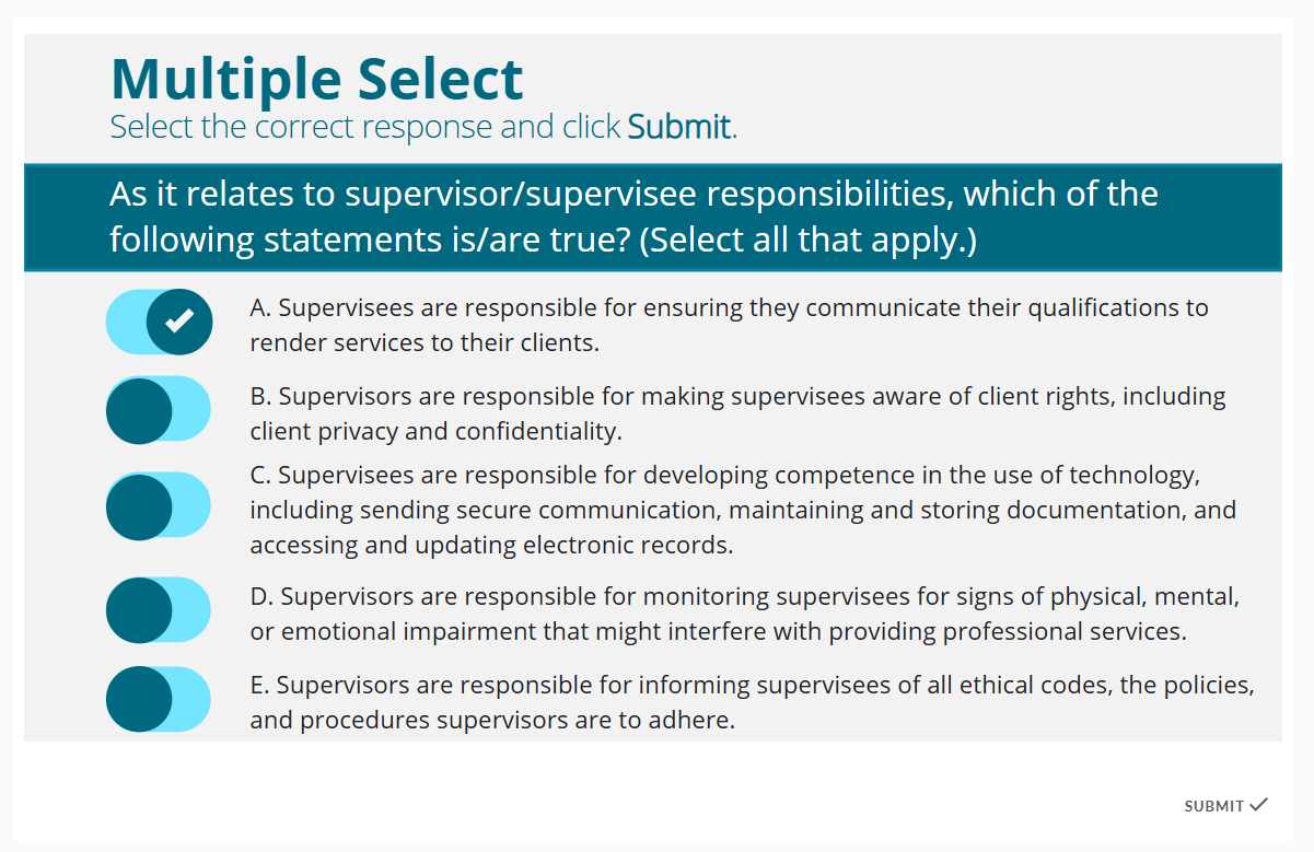 Multiple Select Select the correct response and