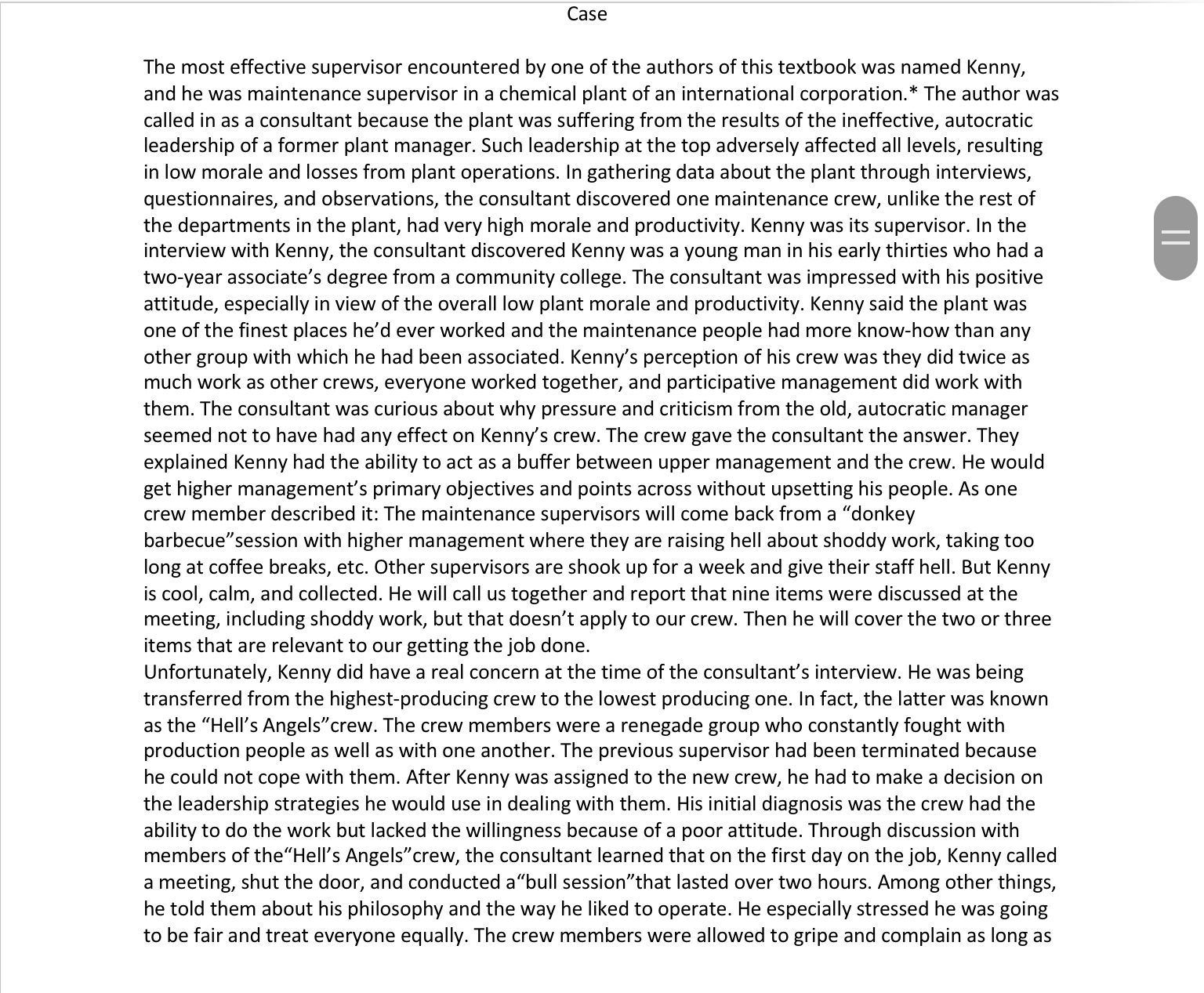 Case The most effective supervisor encountered by