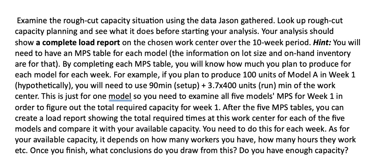 Examine the rough-cut capacity situation using