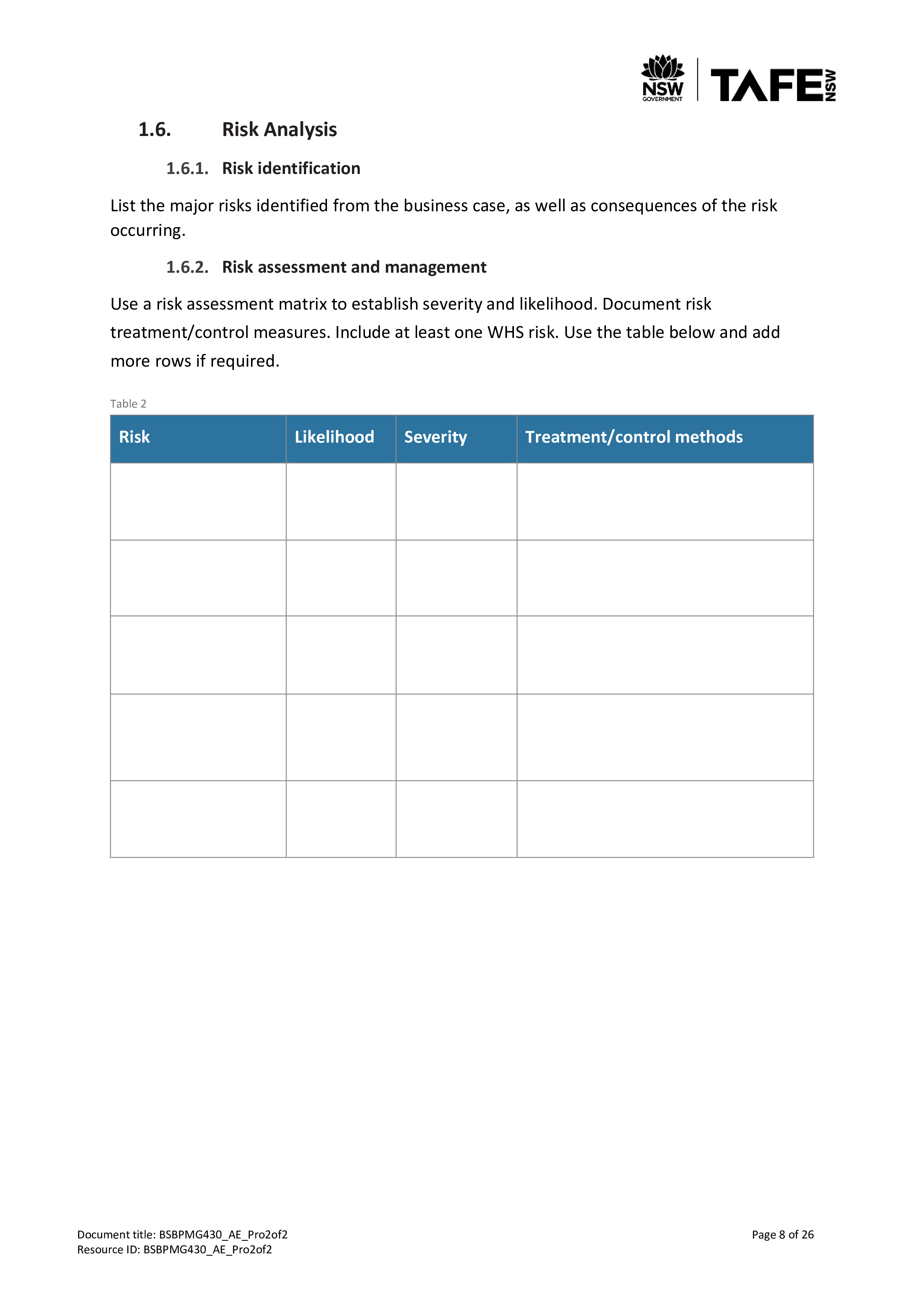 A .l 9 NSW GOVERNMENT TAFE: Part 1: Develop a