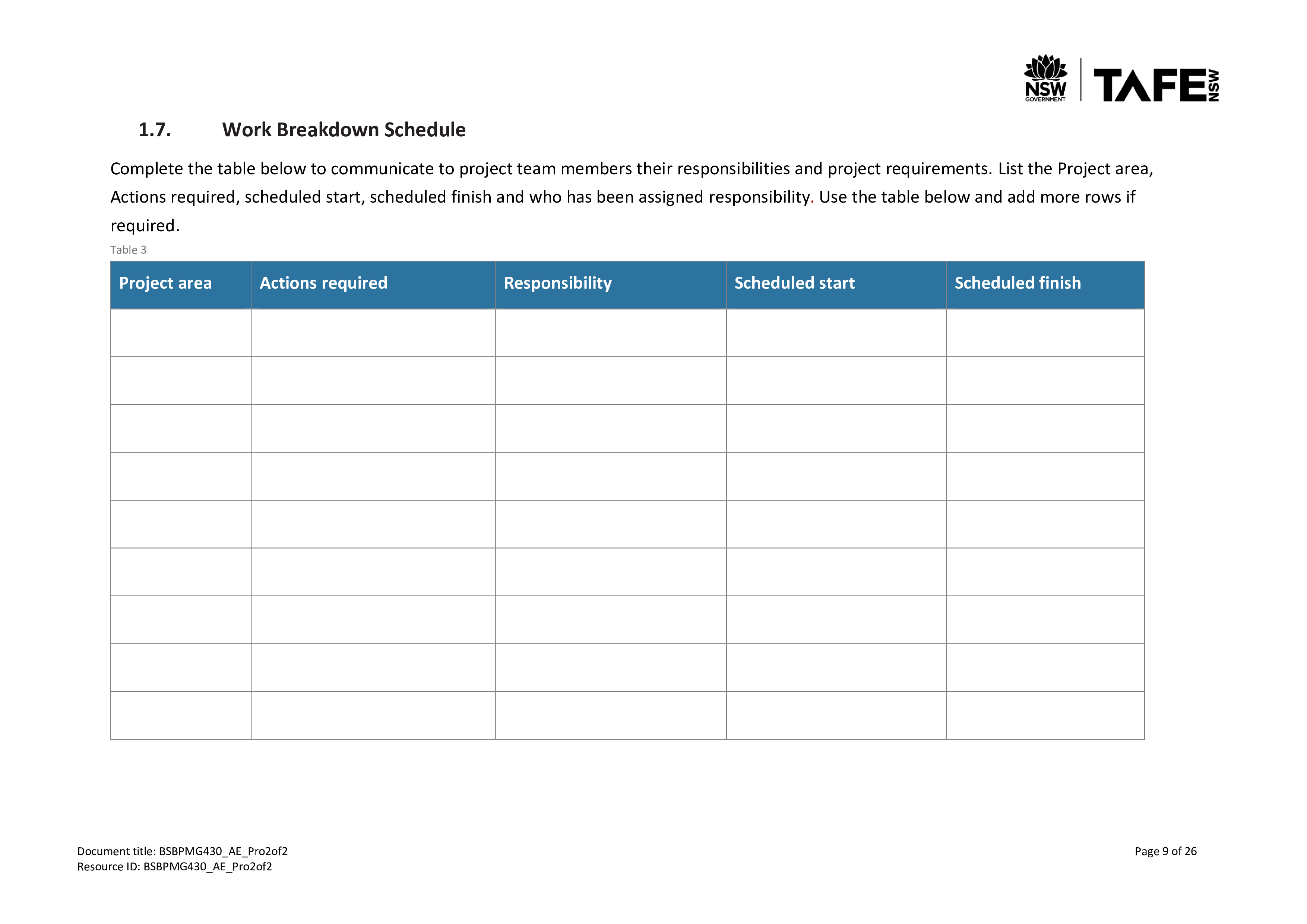 A .l 9 NSW GOVERNMENT TAFE: Part 1: Develop a