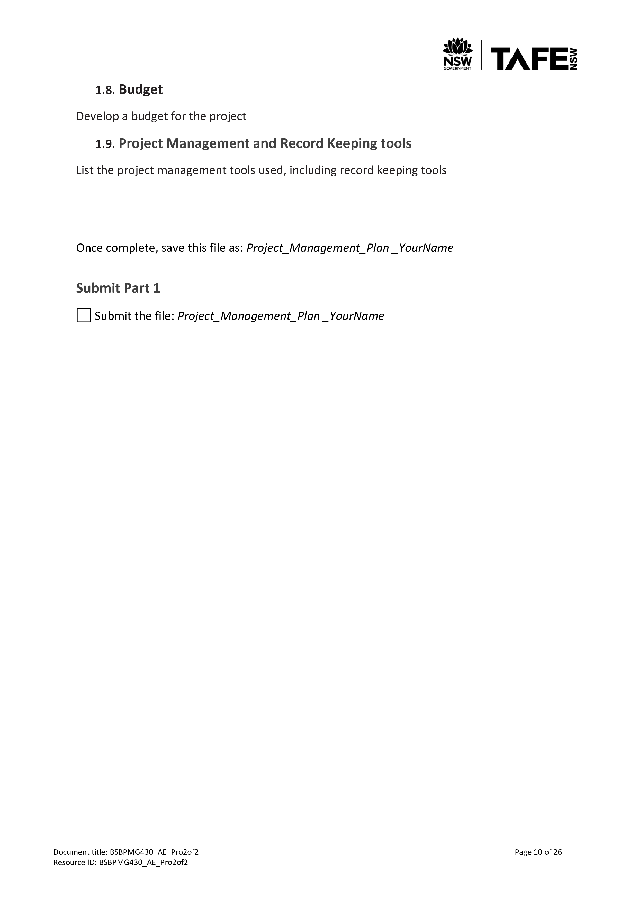 A .l 9 NSW GOVERNMENT TAFE: Part 1: Develop a