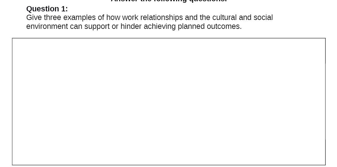 Question 1 : Give three examples of how work