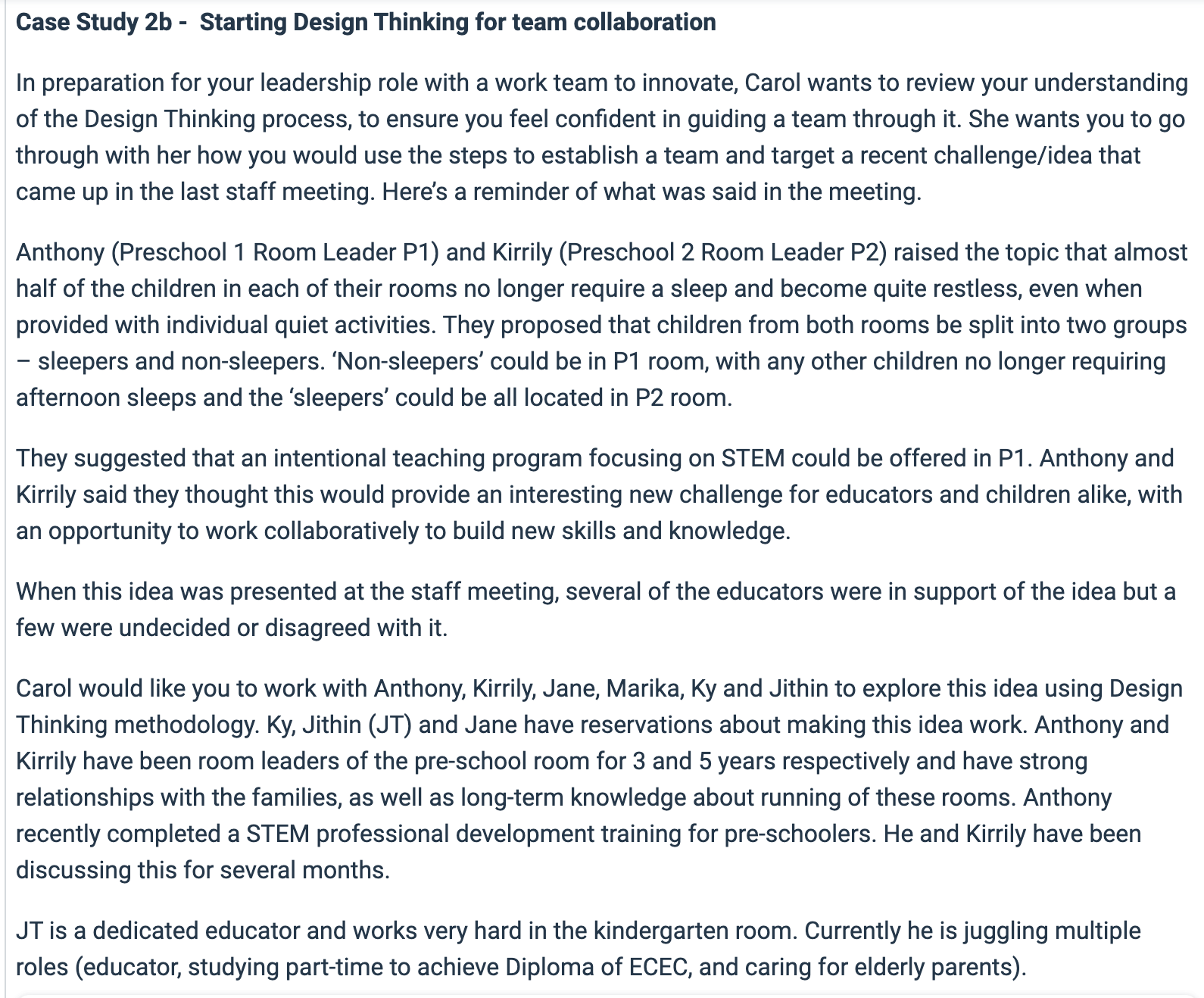 Case Study 2b - Starting Design Thinking for team