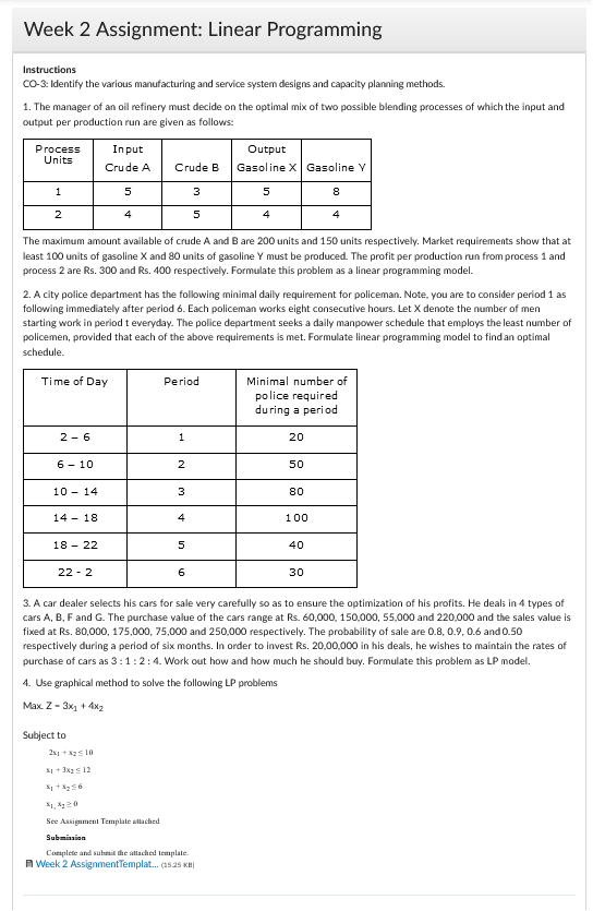 Week 2 Assignment: Linear Programming