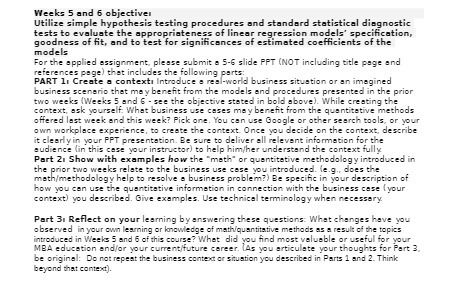 Weeks 5 and &objective Utilize simple hypothesis
