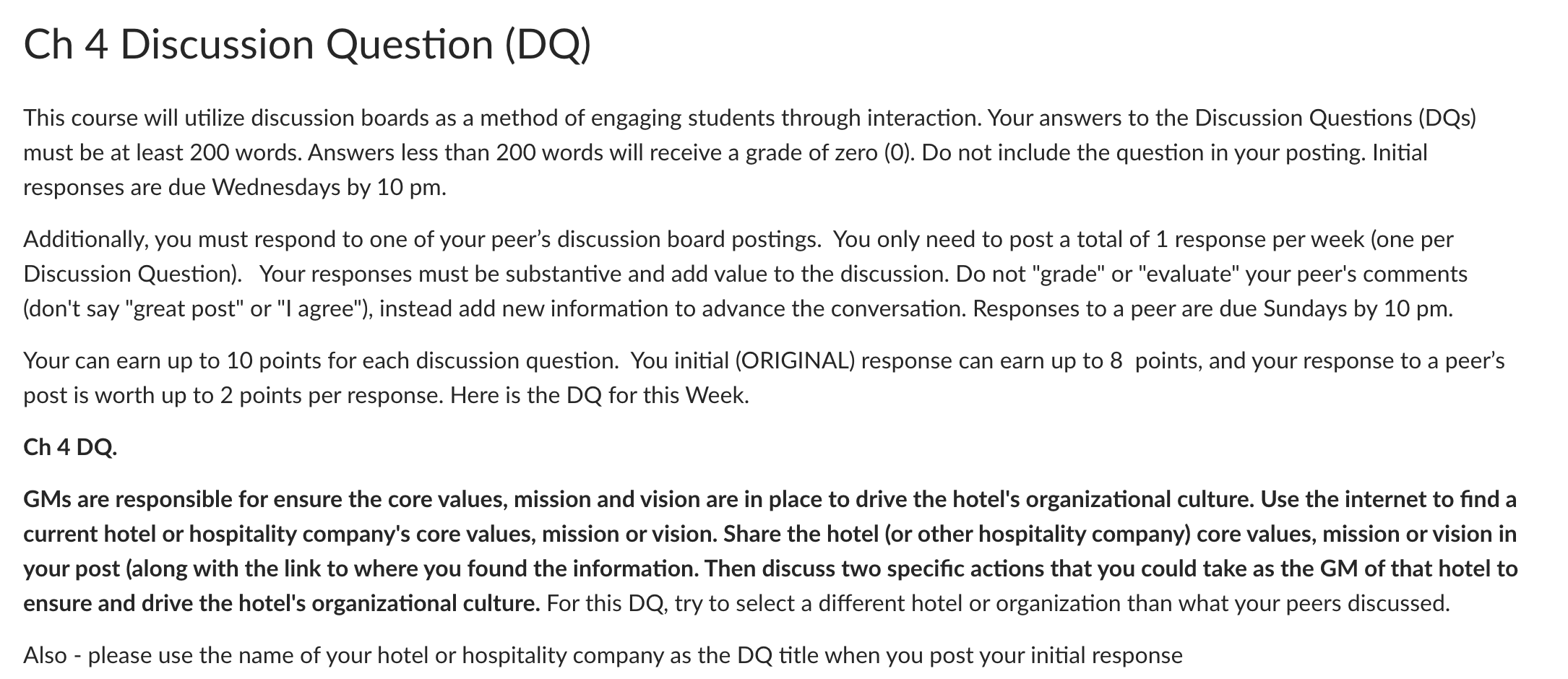 Ch 4 Discussion Question (DQ) This course will