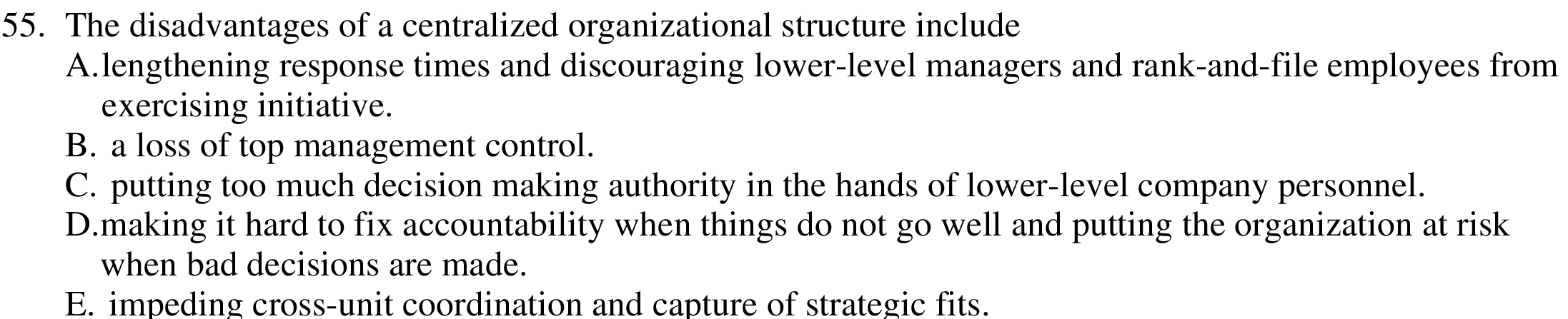 55. The disadvantages of a centralized