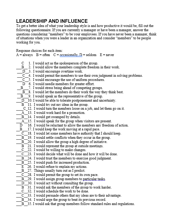 LEADERSHIP AND INFLUENCE To get a better idea of