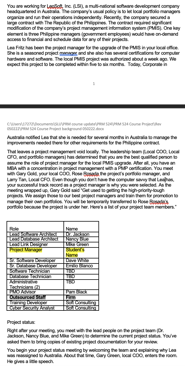 Using the information in the LSI PMIS project,