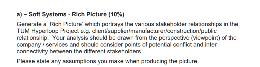 a) - Soft Systems - Rich Picture (10%) Generate a